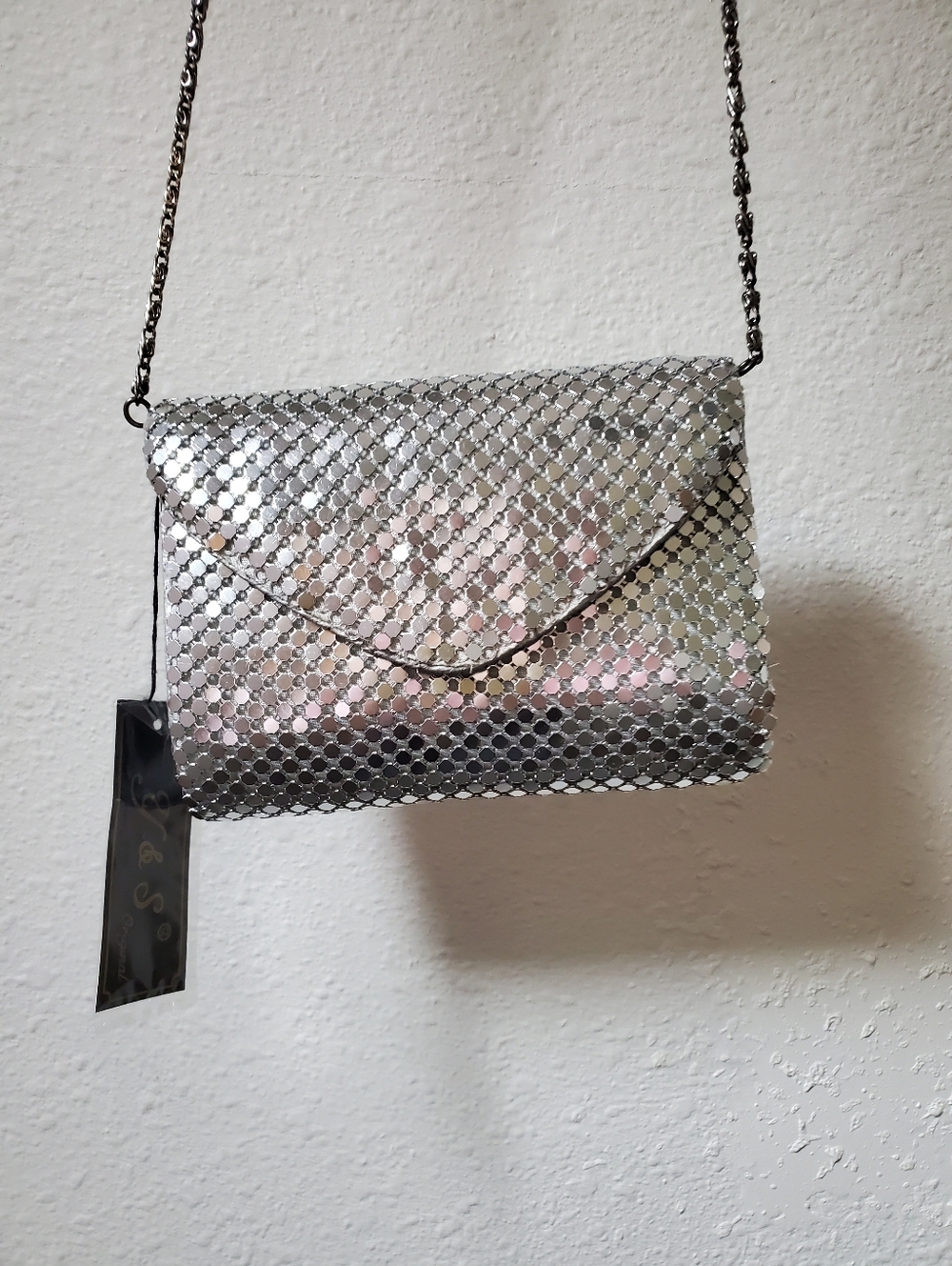 Y&S Original Vintage Silver Sequin Evening Bag Clutch Crossbody Formal NWT - Picture 9 of 14